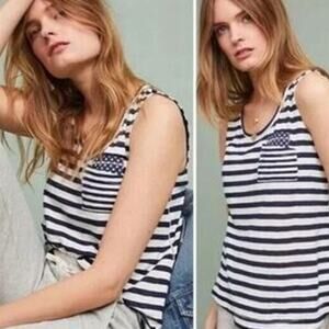 Anthropologie NWOT Women's Blue White Striped Knit Tank Size M